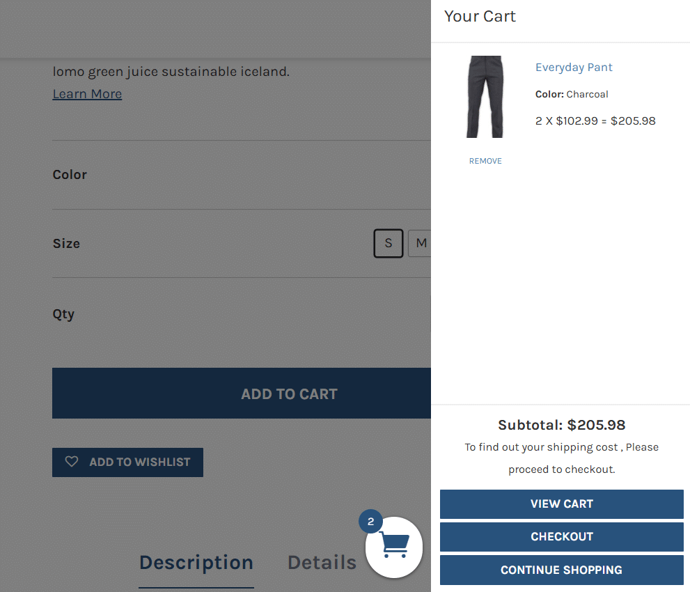 Divi WooCommerce Pro slide out cart