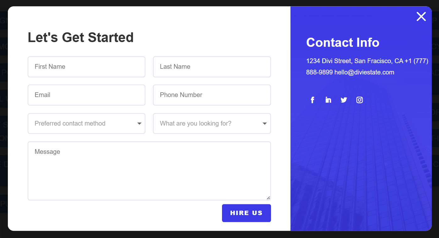 Lead gen Divi Overlay template