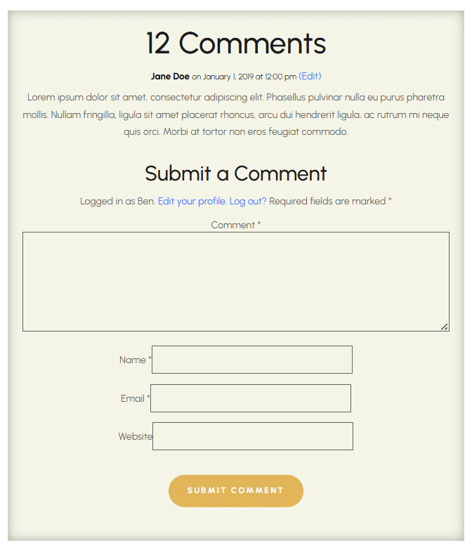 Sample blog comments section