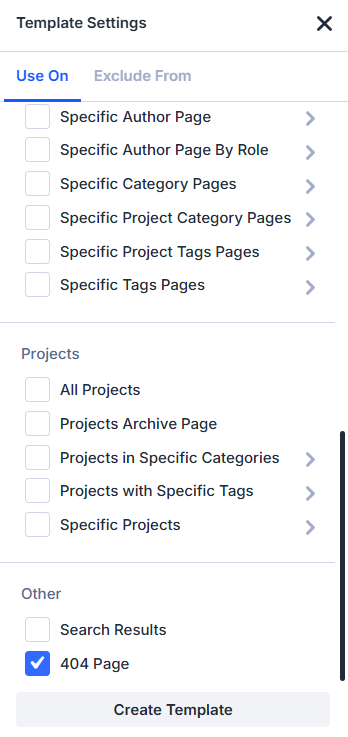 Theme Builder Template Settings