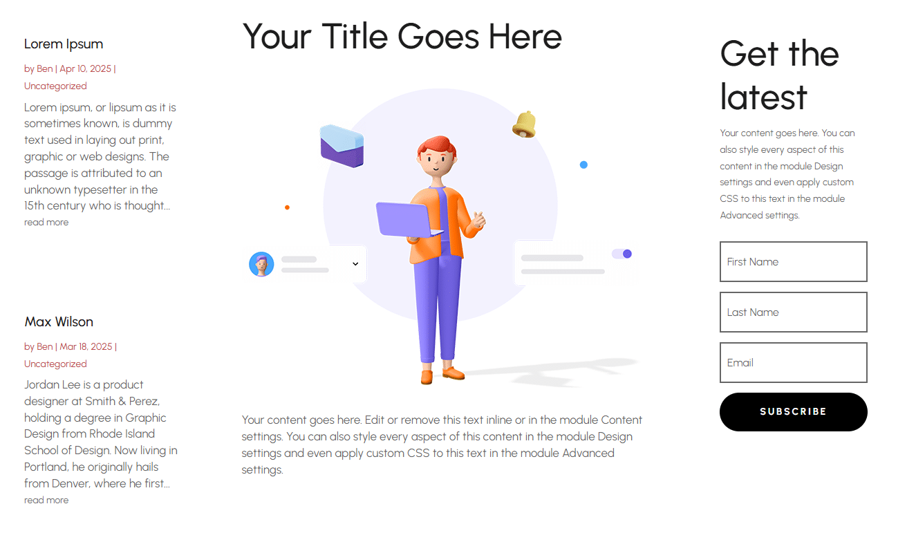 Three column blog layout example