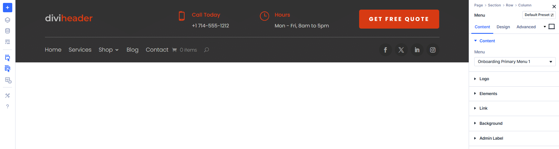 Divi Life Ultimate Header on backend