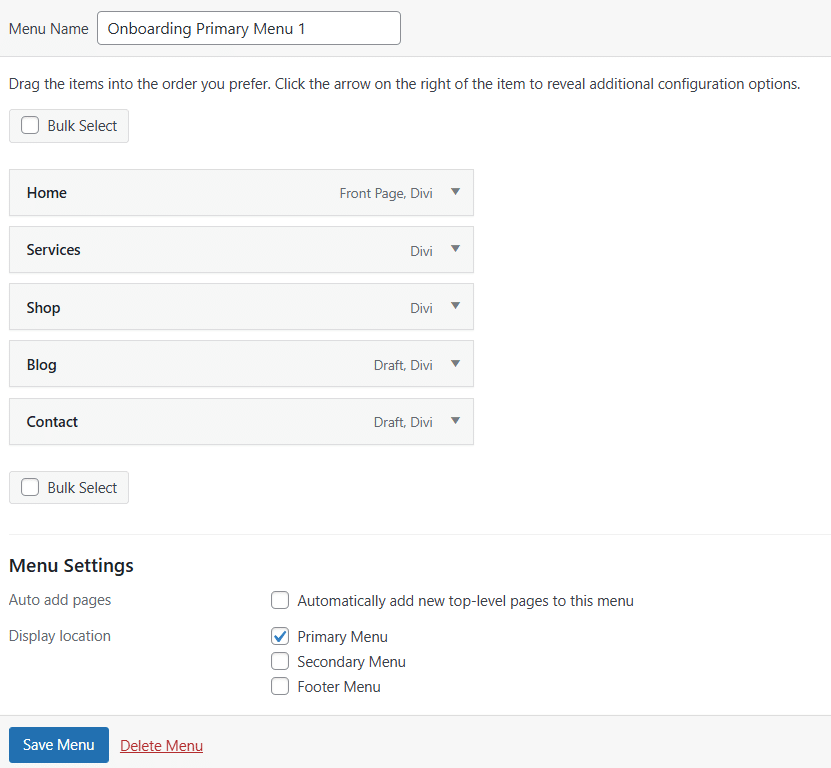 Saving a menu in WordPress