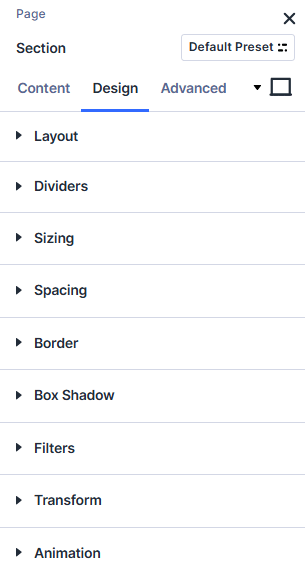 Divi Section settings