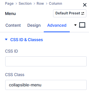 Native Divi collapsible menu