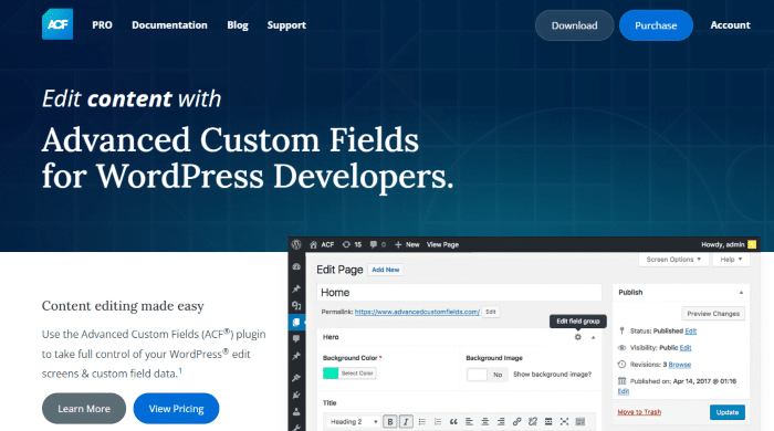 Advanced Custom Fields homepage