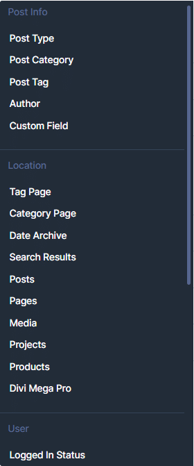 Available rules in Conditions