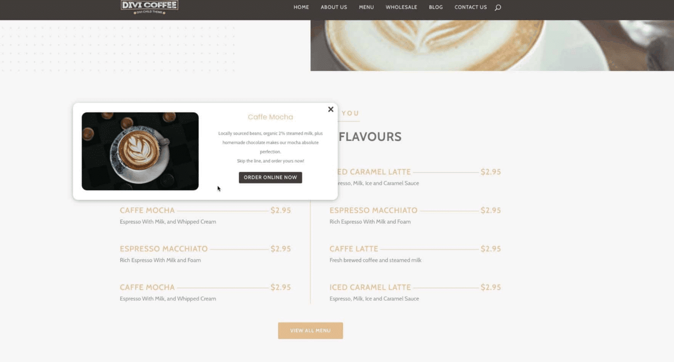 Divi Mega Pro food vendor example