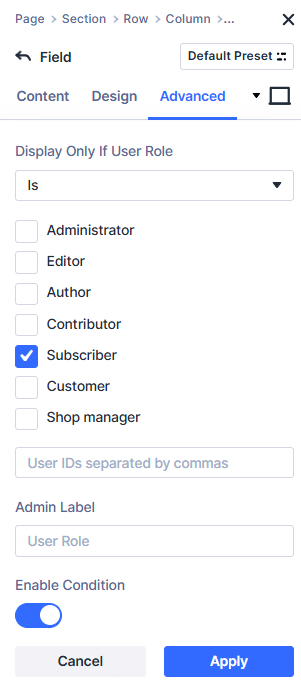 Adding a condition in Divi
