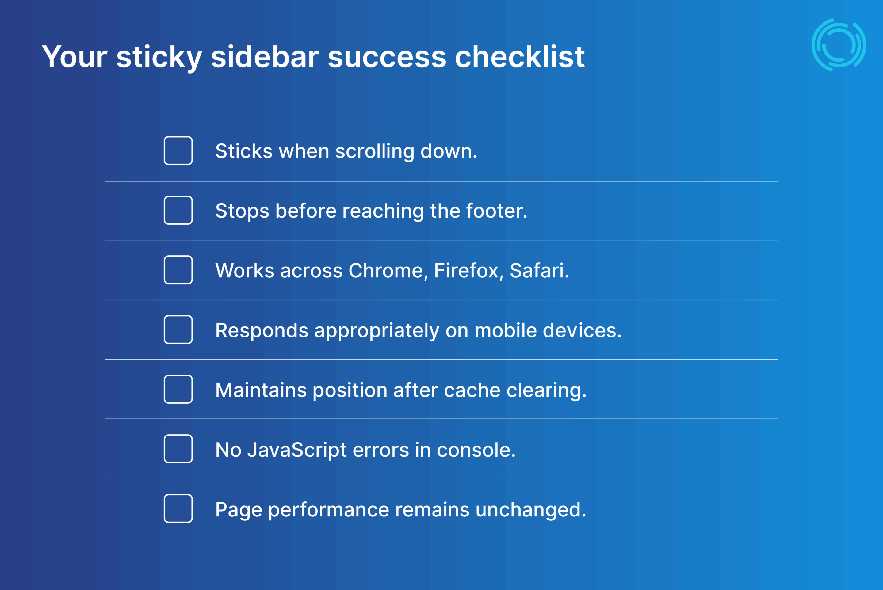 Graphic showing a sticky sidebar success checklist