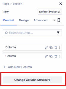 Changing row column structure