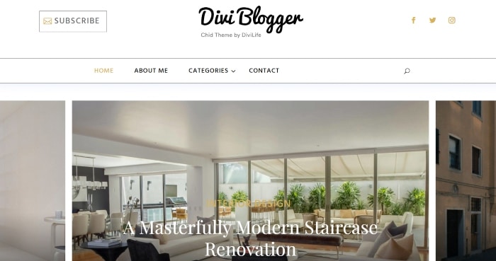 Divi Blogger child theme homepage