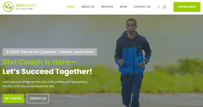 Divi Life Coach child theme homepage