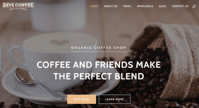 Divi Life Coffee child theme homepage