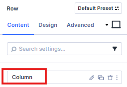 Configuring parent column settings in a Divi row