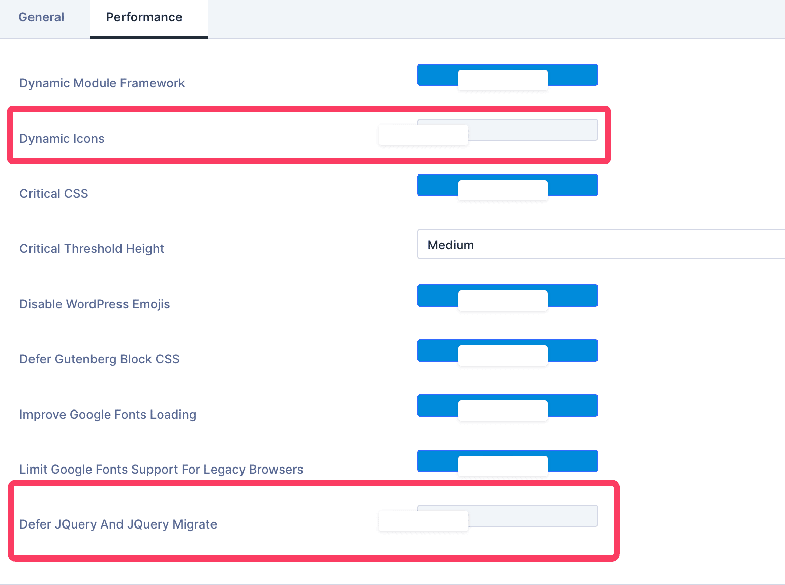 Disabling jQuery defer and dynamic icons in Divi Theme Options