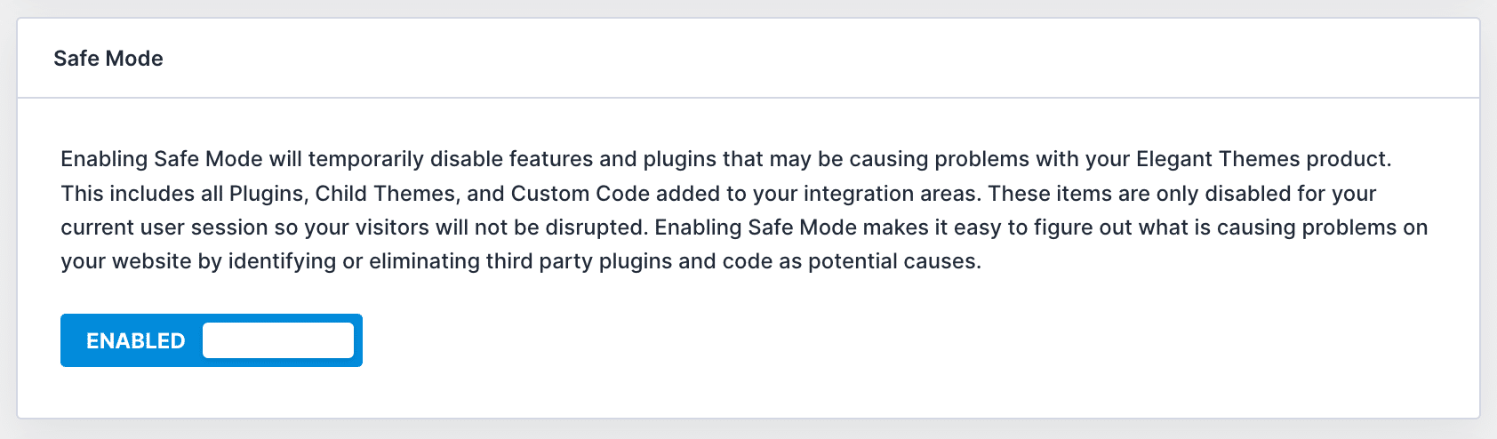 Enabling Divi safe mode