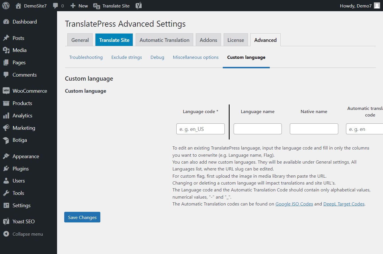 TranslatePress advanced settings