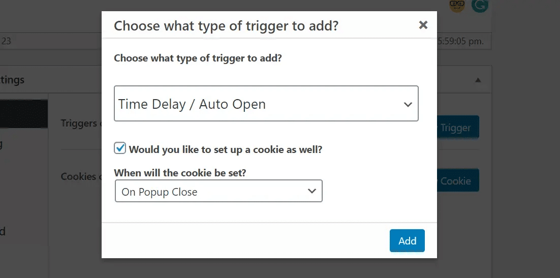 Setting triggers in Popup Maker