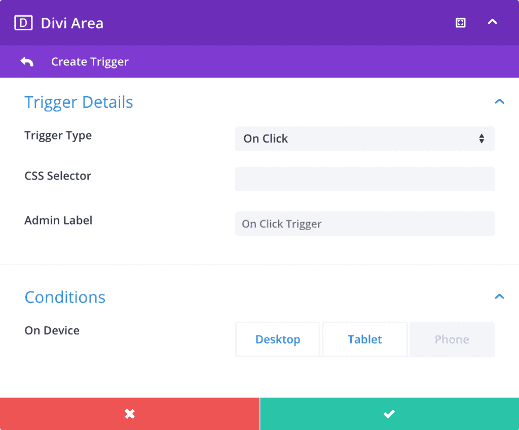 Configuring triggers in Divi Area Pro