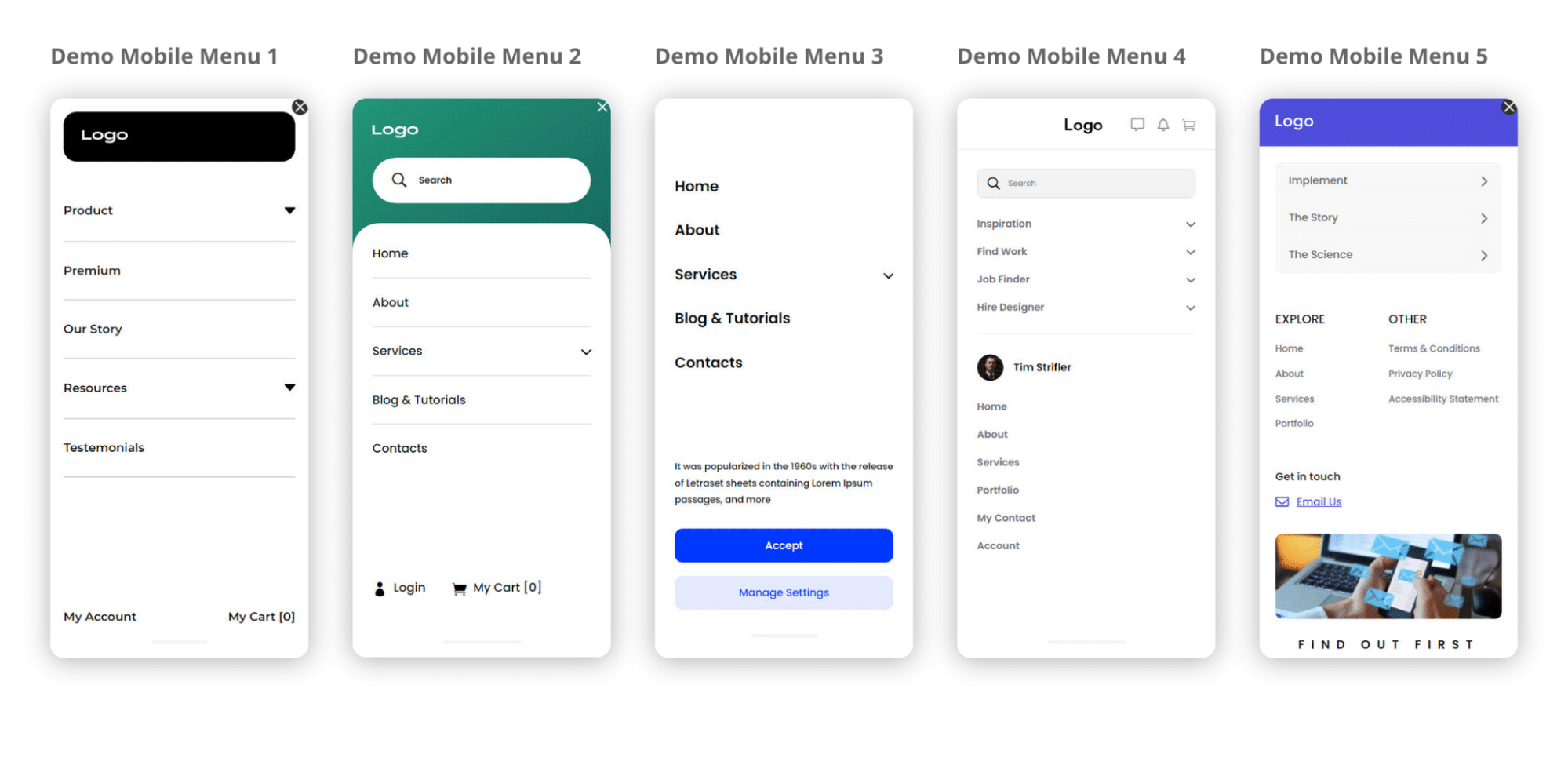 Divi Mobile Menu layouts