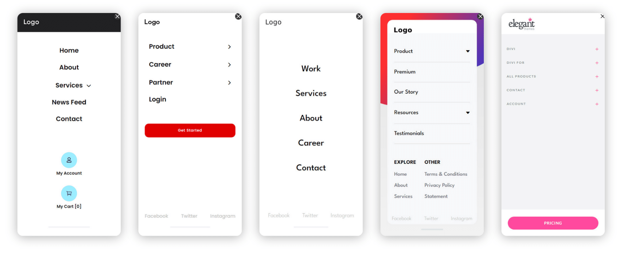 Divi Mobile Menu layout templates