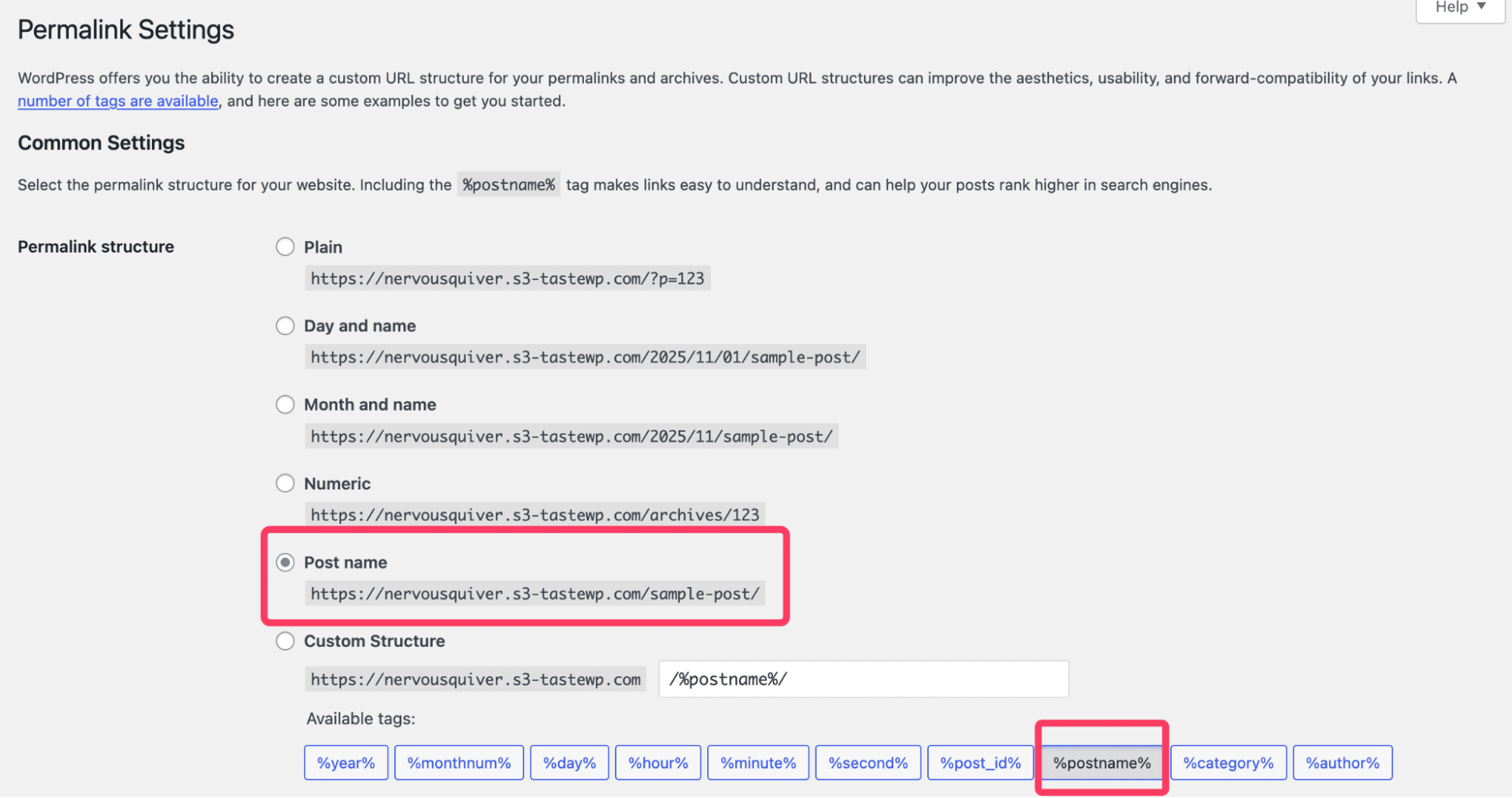 Setting a permalink structure in WordPress