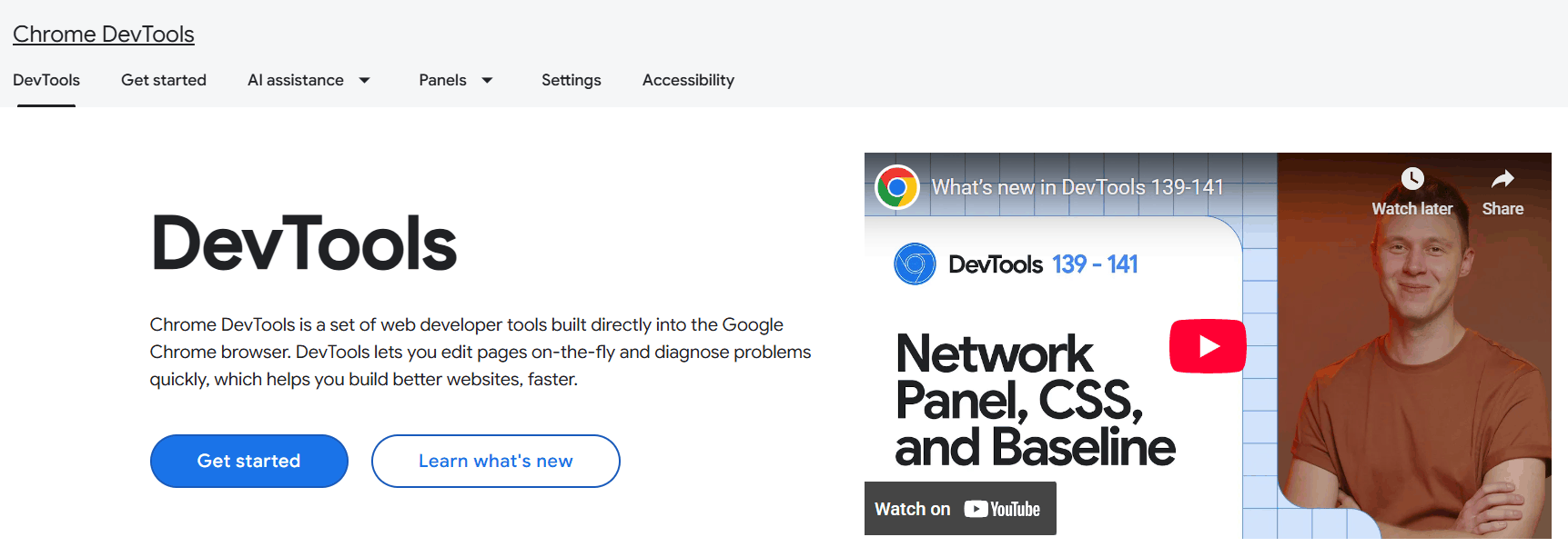 Chrome DevTools homepage