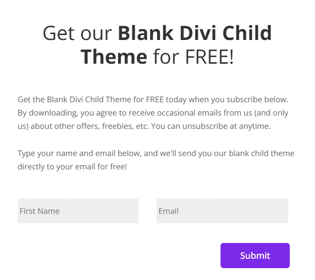 Ordering free blank Divi child theme