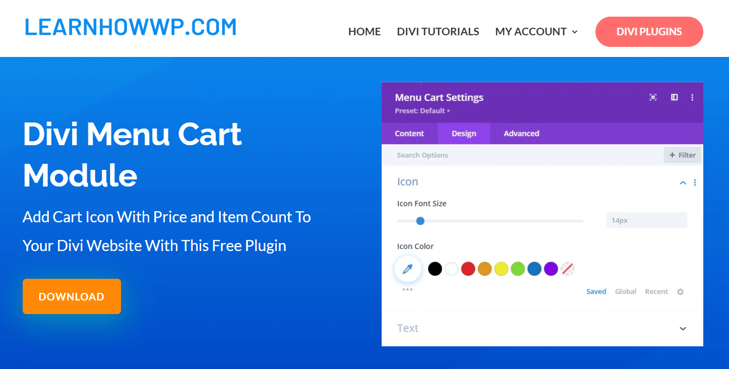 Menu Cart Divi plugin homepage