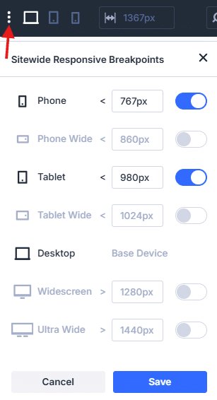 Divi Responsive Breakpoints