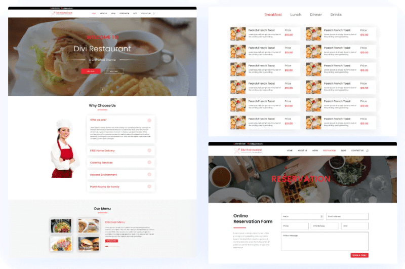 Divi Life Divi Restaurant sample pages