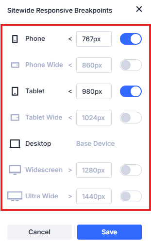 Divi 5’s seven responsive breakpoints