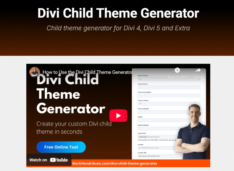 Mark Hendriksen’s Divi child theme generator
