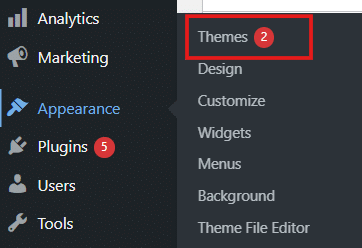 Locating Appearance > Themes in WordPress