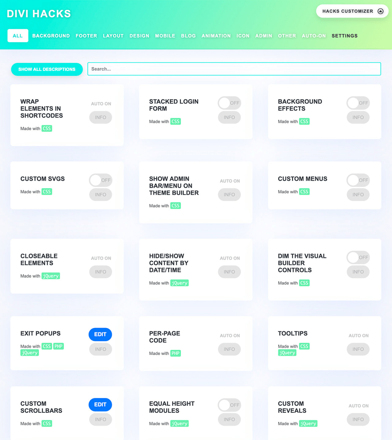 Divi Hacks features
